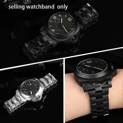 Pour Panerai Luminor série argent noir 24 22mm Pam 441111   Bracelet de montre en acier inoxydable solide antirouille pour hommes d'affaires en plein air