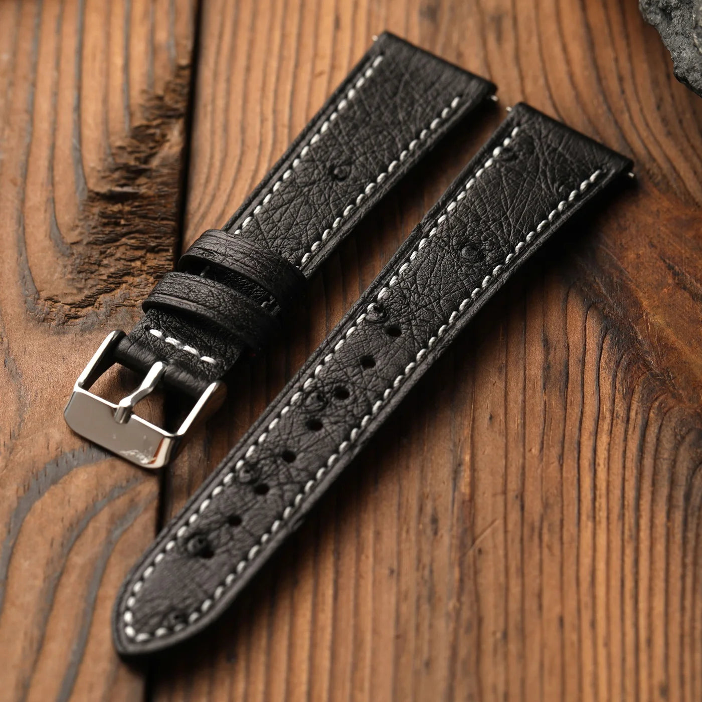Cinturino in pelle di struzzo fatto a mano, 18 19 20 22 MM, morbido, ultra-sottile, blu, nero, marrone, stile retrò, adatto per orologi vintage