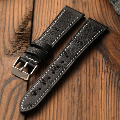 Cinturino in pelle di struzzo fatto a mano, 18 19 20 22 MM, morbido, ultra-sottile, blu, nero, marrone, stile retrò, adatto per orologi vintage