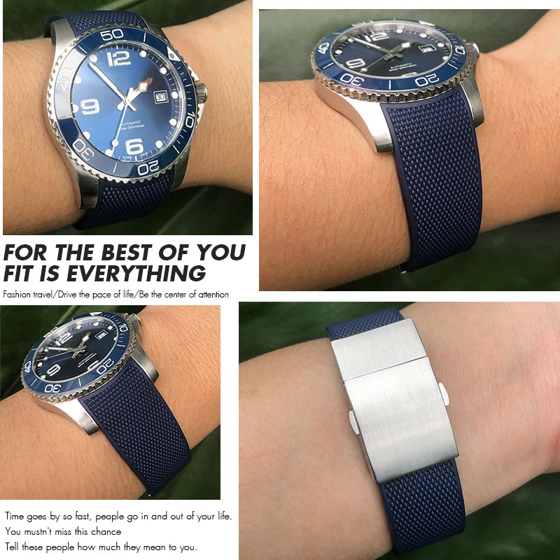 Bracelet de montre en caoutchouc et Silicone, 21mm 20mm 19mm, pour Longines Conquest HydroConquest L3, boucle pliante, noir, étanche