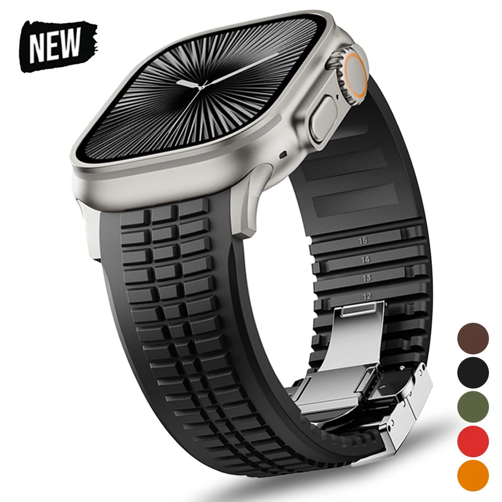 Bracelet de sport en Silicone pour Apple Watch Ultra 3/2, 49mm 46mm 45mm 44mm, Bracelet en métal de luxe pour iWatch série 11 10 9 8 7 Se