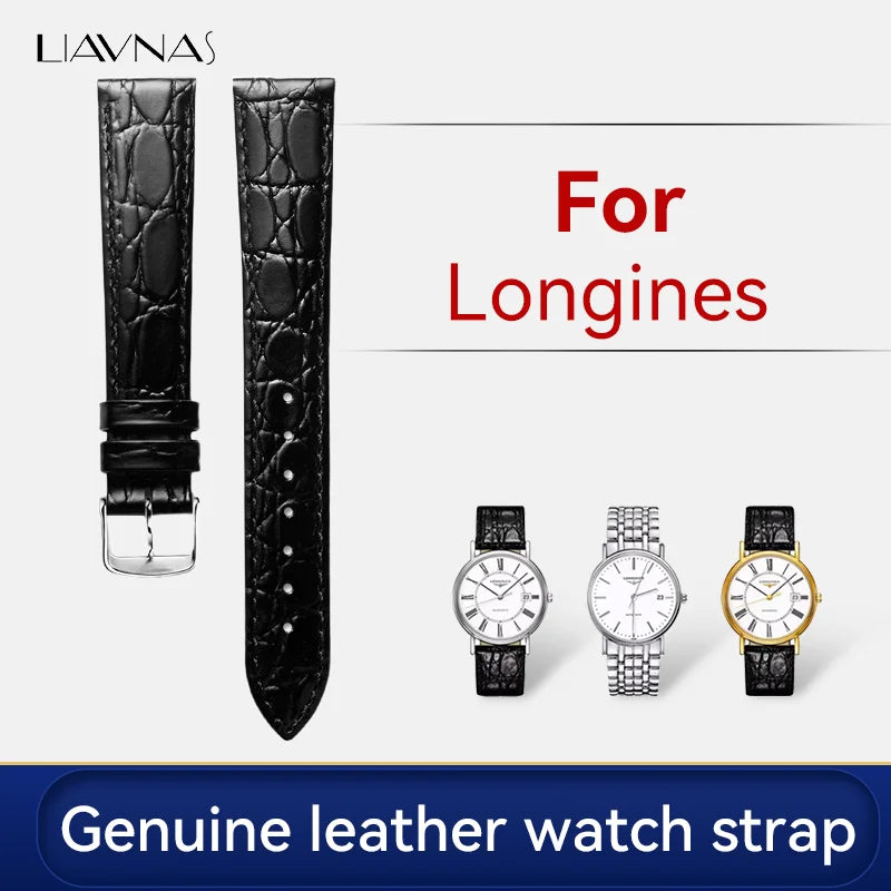 Bracelet de montre en cuir véritable pour accessoires Longines, bracelet de montre à boucle papillon, 13 18 20 mm