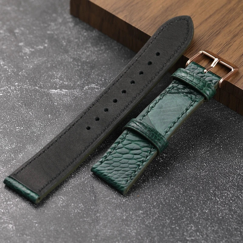 Handmade Blue Green Ostrich Leg Leather Watch Strap 18 19 20 21 22MM Vintage Style Soft Bracelet for Men
