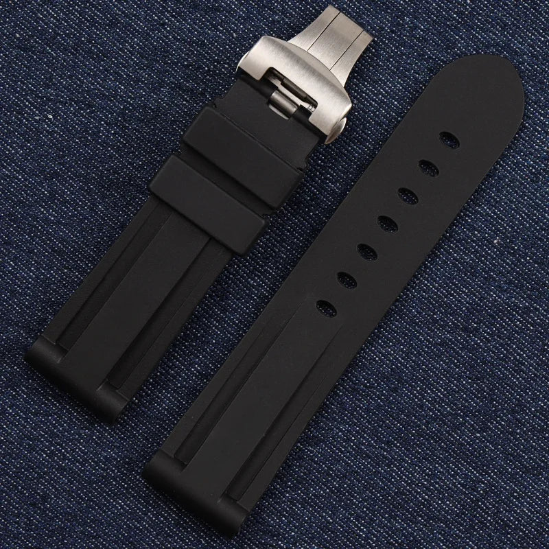 Bracelet de montre en silicone 22/24mm, pour montres Panerai, accessoires en acier inoxydable, fermoir à boucle papillon, remplacement