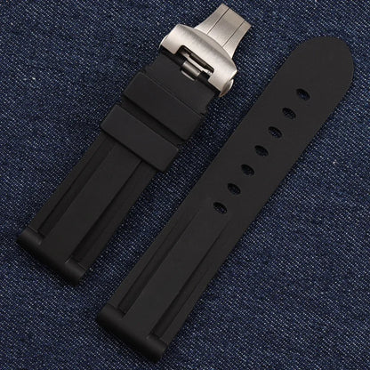 Bracelet de montre en silicone 22/24mm, pour montres Panerai, accessoires en acier inoxydable, fermoir à boucle papillon, remplacement