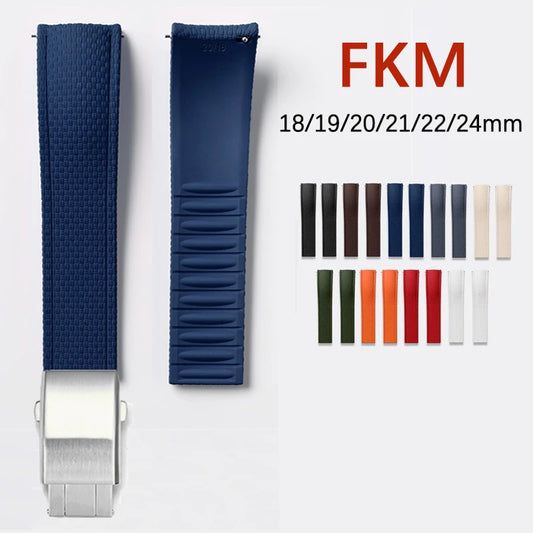 Bracelet de montre en caoutchouc fluoré FKM 18/19/20/21/22/24 mm avec boucle déployante universelle pour hommes, bracelet de remplacement CTS pour Seiko et Omega