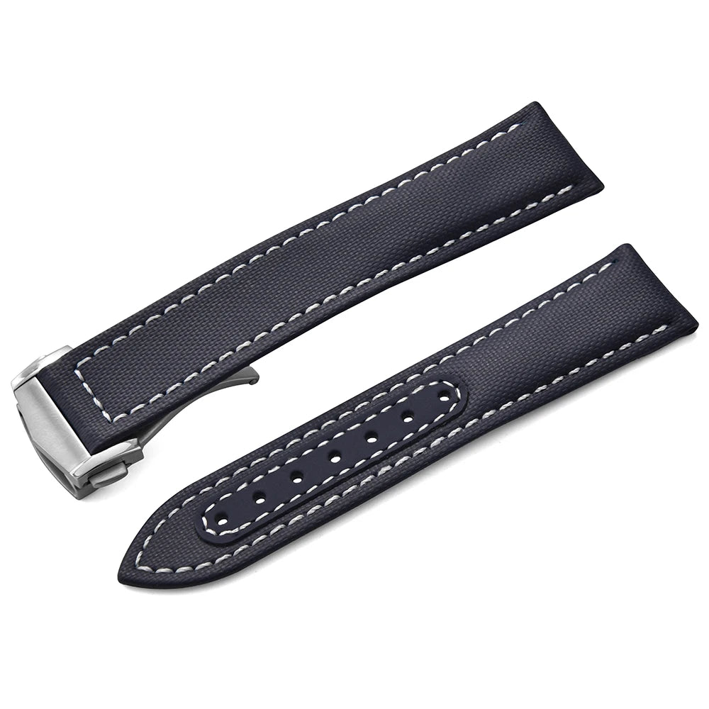 Bracelet de montre en Nylon en tissu voile, 20mm 22mm, en cuir, pour Omega Seamaster Swatch, boucle pliante, Bracelet universel