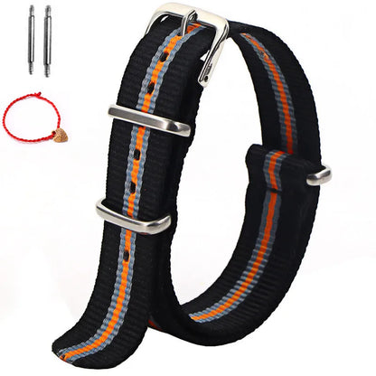 Bracelet de montre à rayures de remplacement pour hommes et femmes, en Nylon, avec boucle ardillon argentée, 16MM 18MM 20MM 22MM, bracelet à dégagement rapide