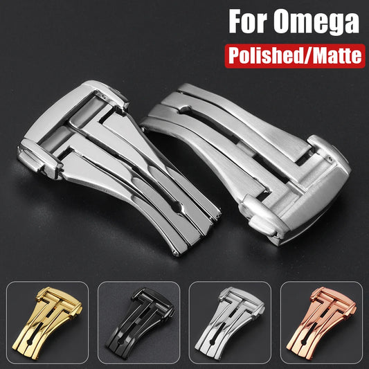 Boucle de montre pour Omega, en acier inoxydable massif poli brossé, boucle pliante, Double bouton papillon, fermoir de montre, 16 18 20mm