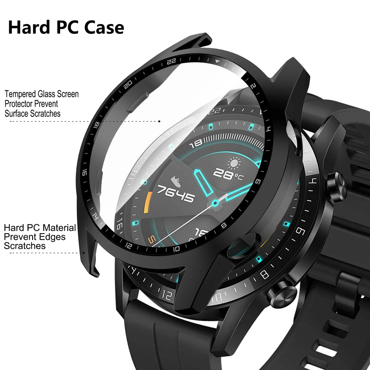 Boîtier en verre trempé pour Huawei Watch GT2 46mm, couverture complète, protecteur d'écran pare-chocs pour Huawei Watch GT 2 46mm