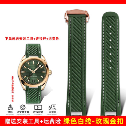 Correa de reloj de caucho y silicona, 20mm, adaptable a Omega Seamaster 300 AT150, para Rolex, negro, verde, Water Ghost, cierre desplegable