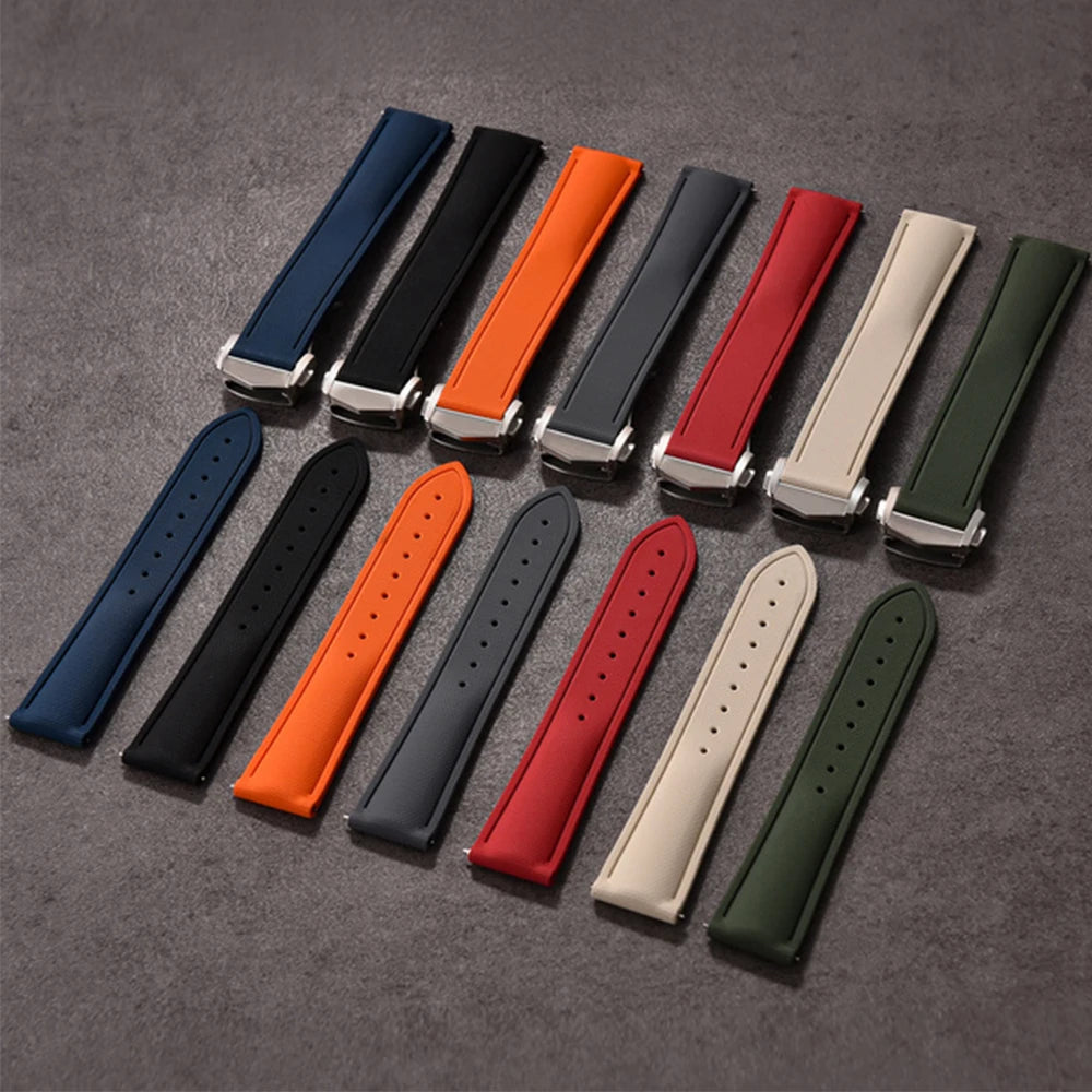 Premium Quality FKM Soft Rubber Watch Strap 20mm 21mm 22mm Sailcloth Texture Sport Band Quick Release Universal Watchband for DLug