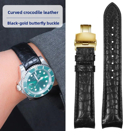 Bracelet de montre incurvé en peau de Crocodile, 20mm 22mm, pour Rolex Omega Tissot IWC Seiko, Bracelet en cuir véritable souple pour hommes