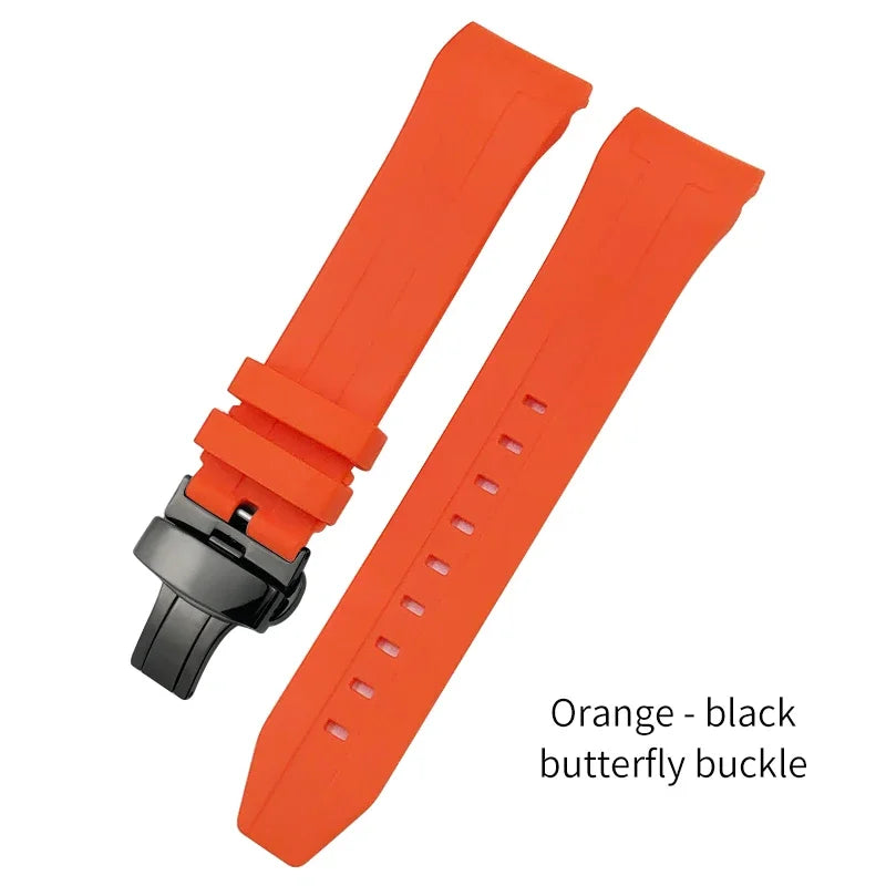 Curved End Rubber Watch Strap, 21mm 22mm, for Tissot T120 Seastar T120407A T120417A, Black Orange Silicone Watch Band