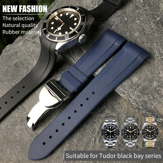 Cinturino per orologio in gomma naturale siliconata, 22mm 20mm, per Tudor Black Bay GMT 1958, ansa curva, fibbia déployante, verde, blu, rosso