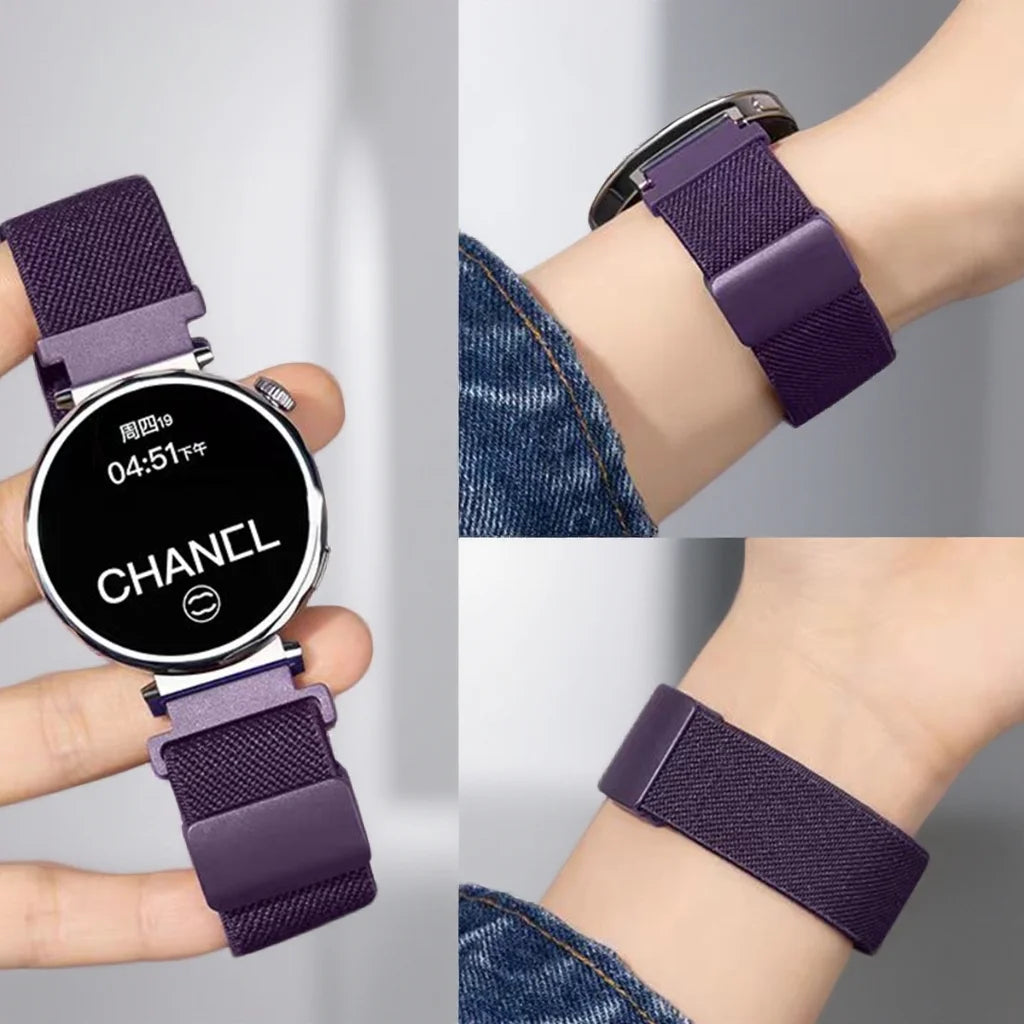 Boucle magnétique élastique en nylon pour Samsung Watch4/5/6/Huawei GT4/GT3/Watch 4/Amazfit GTR4/Xiaomi/Garmin Venu/Fenix 7