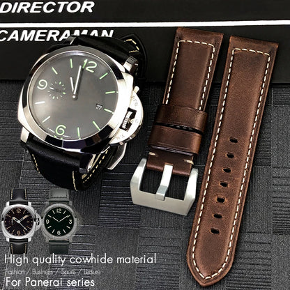 Bracelet de montre en cuir véritable, 24mm 26mm, pour Panerai LUMINOR PAM111 PAM 441, Style rétro, fait à la main