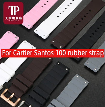 20mm 23mm bracelet de montre pour Cartier Santos Sandoz Santos 100 bracelet de montre en Silicone en caoutchouc hommes et femmes noir