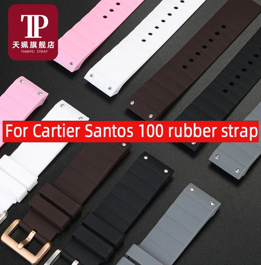 20mm 23mm bracelet de montre pour Cartier Santos Sandoz Santos 100 bracelet de montre en Silicone en caoutchouc hommes et femmes noir
