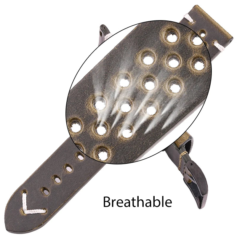 Bracelet de montre respirant en cuir véritable à dégagement rapide, 18mm-24mm, bracelet en cuir de vache disponible, noir, vert, marron, jaune, unisexe