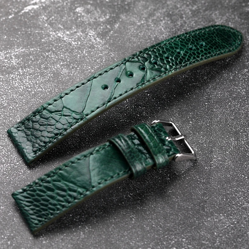 Handmade Blue Green Ostrich Leg Leather Watch Strap 18 19 20 21 22MM Vintage Style Soft Bracelet for Men