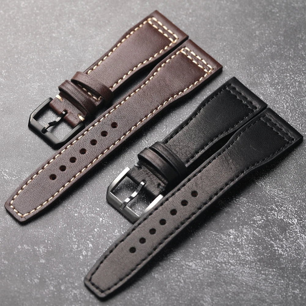 Cinturino in pelle di vacchetta con testa di pilota fatto a mano, braccialetto da uomo marrone nero 20 mm 22 mm 21 mm, cinturino per orologio in vera pelle stile vintage