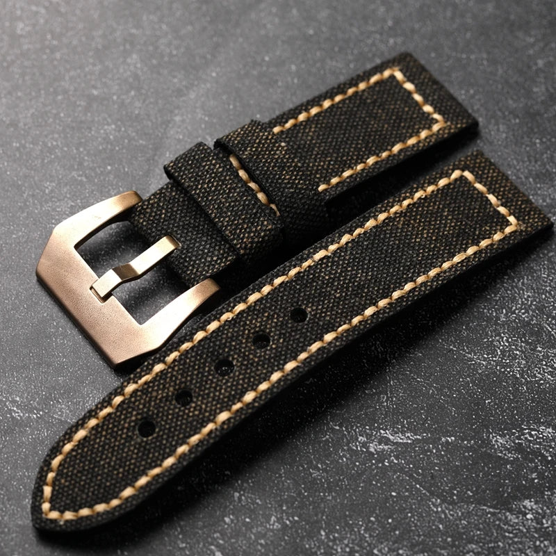 Bracelet de montre en toile bronze fait main pour homme, bracelet de style vintage, martelé, structuré, épais, noir, vert, 20mm, 22mm, 24mm, 26mm