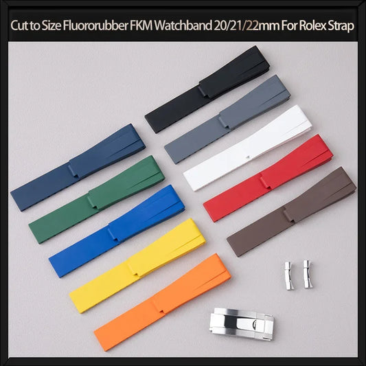 Bracelet de montre FKM en caoutchouc fluoré découpé sur la taille, 20/21/22mm, pour bracelet Rolex Submariner GMT DAYTONA YachtMaster Datejust Sea-Dweller Series