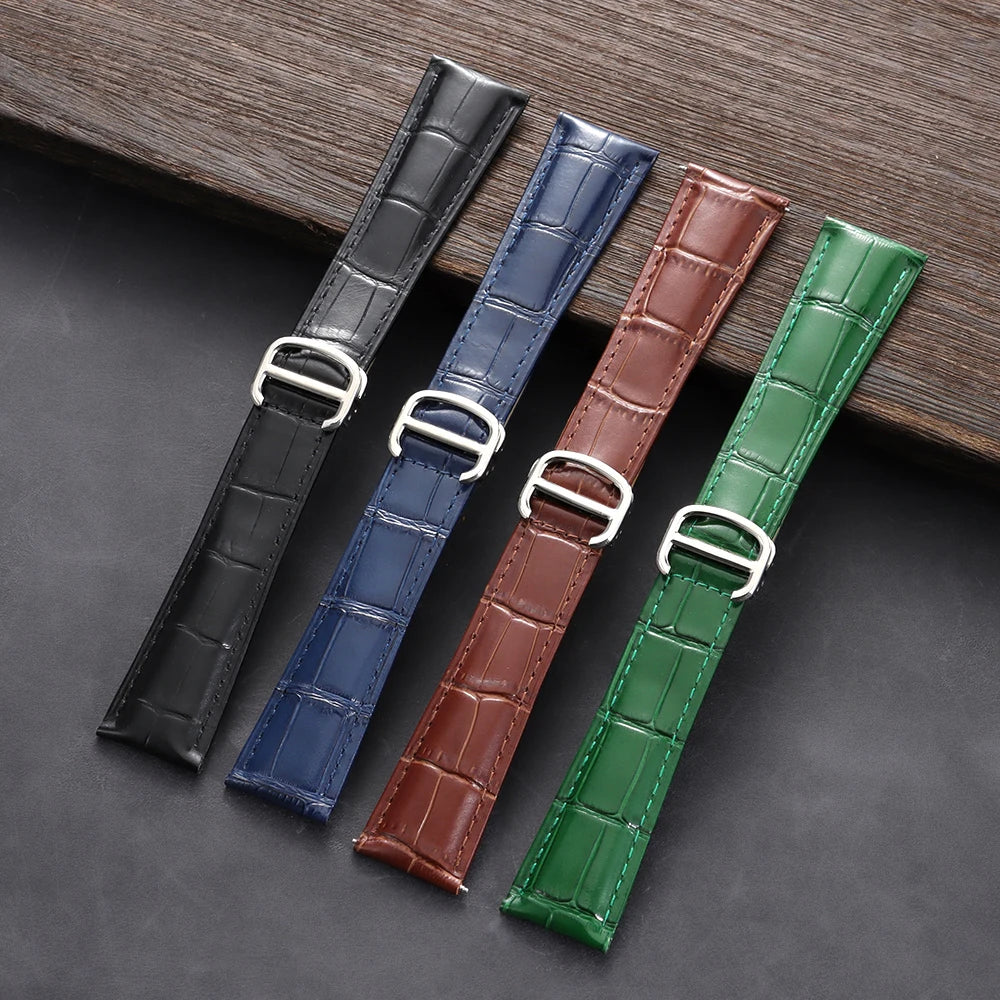 New Crocodile Pattern Watch Strap 18mm 20mm 22mm Genuine Leather Folding Buckle Watchband for Omega for Cartier Tank Solo