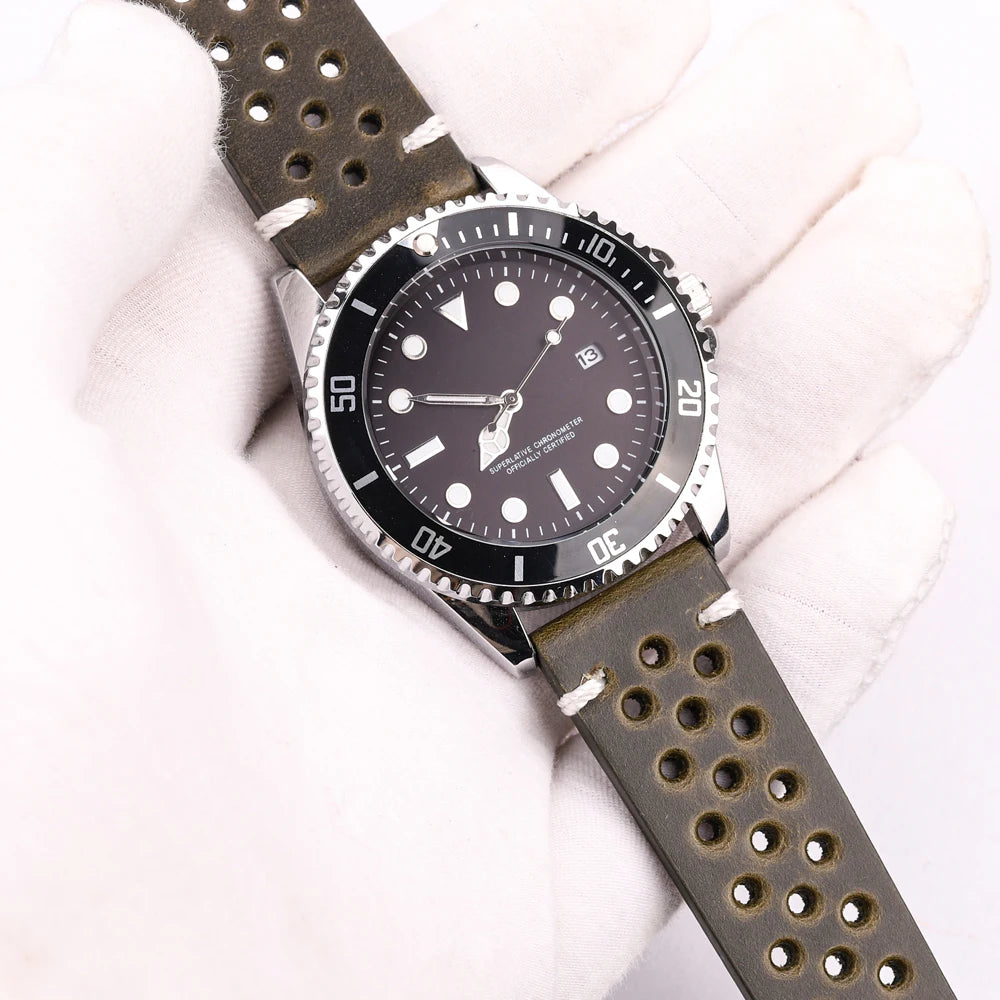 Bracelet de montre respirant en cuir véritable à dégagement rapide, 18mm-24mm, bracelet en cuir de vache disponible, noir, vert, marron, jaune, unisexe