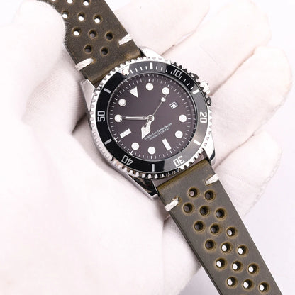 Bracelet de montre respirant en cuir véritable à dégagement rapide, 18mm-24mm, bracelet en cuir de vache disponible, noir, vert, marron, jaune, unisexe