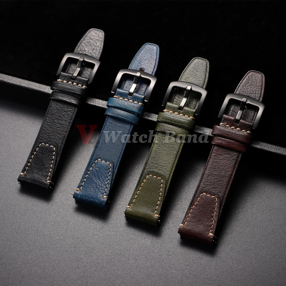Bracelet de montre en cuir de vache véritable vintage 18mm 20mm 22mm, à dégagement rapide, universel, style rétro, pour femmes et hommes