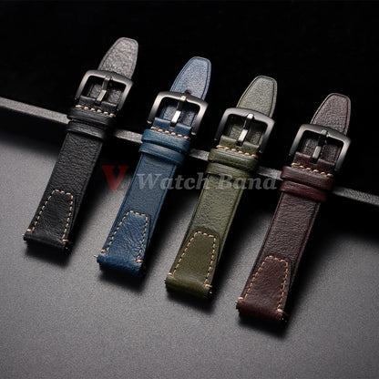 Bracelet de montre en cuir de vache véritable vintage 18mm 20mm 22mm, à dégagement rapide, universel, style rétro, pour femmes et hommes