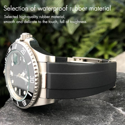 Cinturino per orologio in gomma a maglie metalliche, estremità curva, 20 mm, per orologio Rolex Daytona GMT Yacht Master Submariner, cinturino verde alla moda