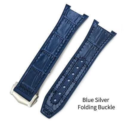 Concave Rubber Cowhide Watch Band, Silicone Leather Watch Strap, Special for Omega Constellation Foldover Structure, 25mm * 14mm