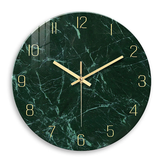 Orologio da parete personalizzato con motivo a texture effetto marmo verde scuro in vetro temperato per soggiorno, camera da letto, cucina, decorazione per la casa, orologio al quarzo silenzioso, regalo per le feste, 12 pollici, 14 pollici, 16 pollici
