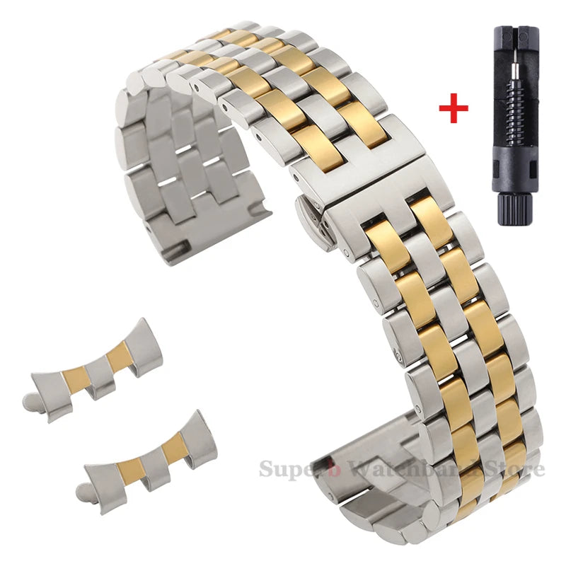 Edelstahlarmband 12/14/16/18/19/20/21/22 mm für Tissot-Uhren mit gebogenem Anstoß, universelles Seiko-Armband mit Schmetterlingsschließe