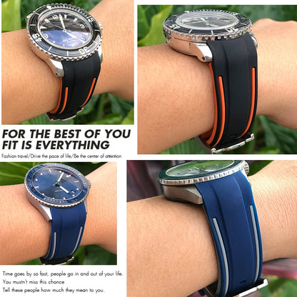 Bracelet de montre en caoutchouc naturel à extrémité incurvée de 23mm, pour Blancpain five Fathoms 5000 5015, en Silicone souple, noir, étanche