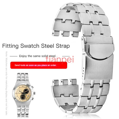17mm 19mm Black Metal and Steel Bracelet for Men and Women, Ceramic Watch Strap for Swatch YGS749G YCS