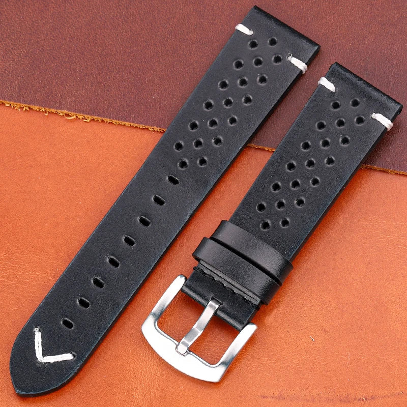 Bracelet de montre respirant en cuir véritable à dégagement rapide, 18mm-24mm, bracelet en cuir de vache disponible, noir, vert, marron, jaune, unisexe