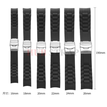 18mm 20mm 22mm 24mm 26mm Curved End Silicone Watch Band Folding Buckle Sport Strap for Men Women Replacement Bracelets