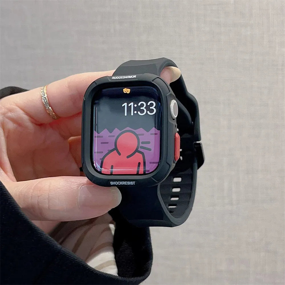 Bracelet de montre en silicone liquide + coque en TPU pour Apple Watch Ultra 2 3 49mm S11 S10 46mm 42mm 38 40 41 44 45mm pour iWatch SE 9 8 7 6