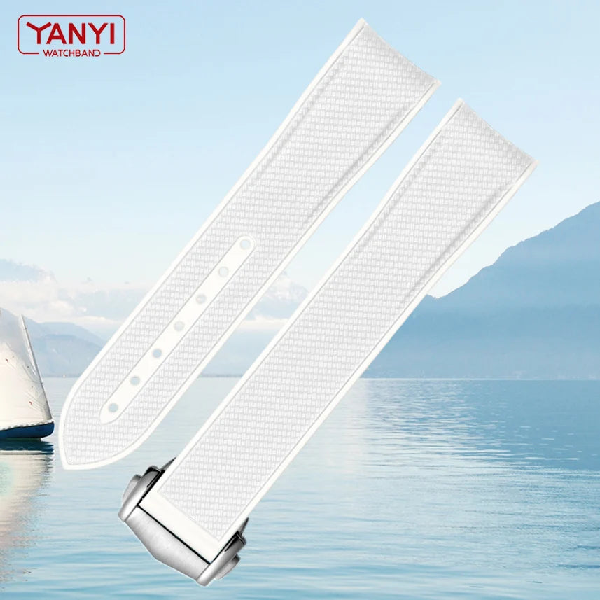 White rubber watch strap for Omega X Swatch, MoonSwatch, Constellation, waterproof, sport, watch band, curved end band, 20mm
