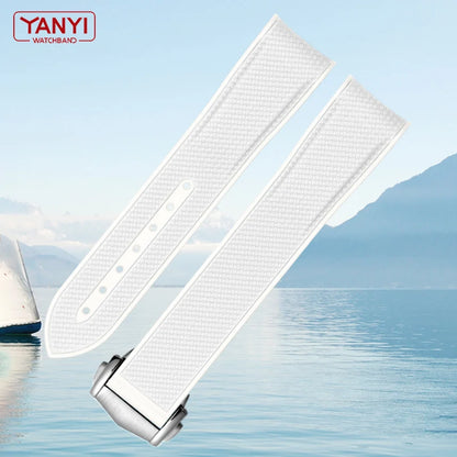 White rubber watch strap for Omega X Swatch, MoonSwatch, Constellation, waterproof, sport, watch band, curved end band, 20mm