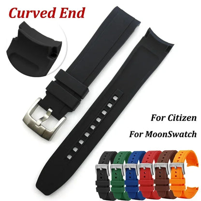 Cinturino per orologio MoonSwatch in silicone con estremità curva per Citizen 20mm 22mm, cinturino sportivo in gomma ad arco per cinturini curvi Rolex