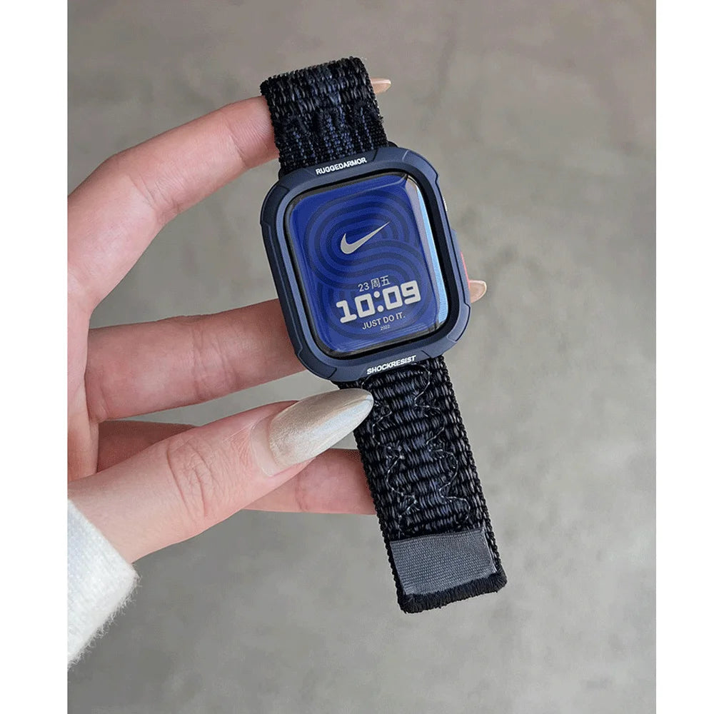 Coque en silicone + bracelet pour Apple Watch Series 11 10 9 8 7 45mm 41 Band SE 6 5 4 44 40mm, bracelet en nylon correa pour iWatch Ultra 49mm