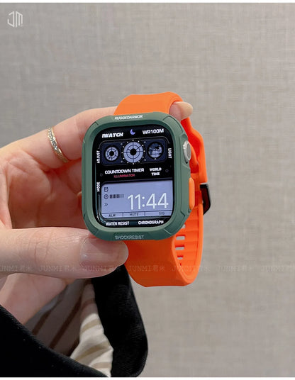 Liquid Silicone Strap + TPU Case for iWatch 10 9 8 SE 7 6 for Apple Watch 42MM 46MM 49MM
