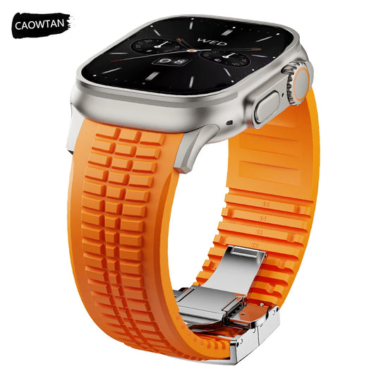 Cinturino sportivo in silicone per Apple Watch Ultra 2, 49mm 46mm 45mm 44mm, cinturino metallico di lusso per iWatch serie 10 9 8 7 6 5 4 Se