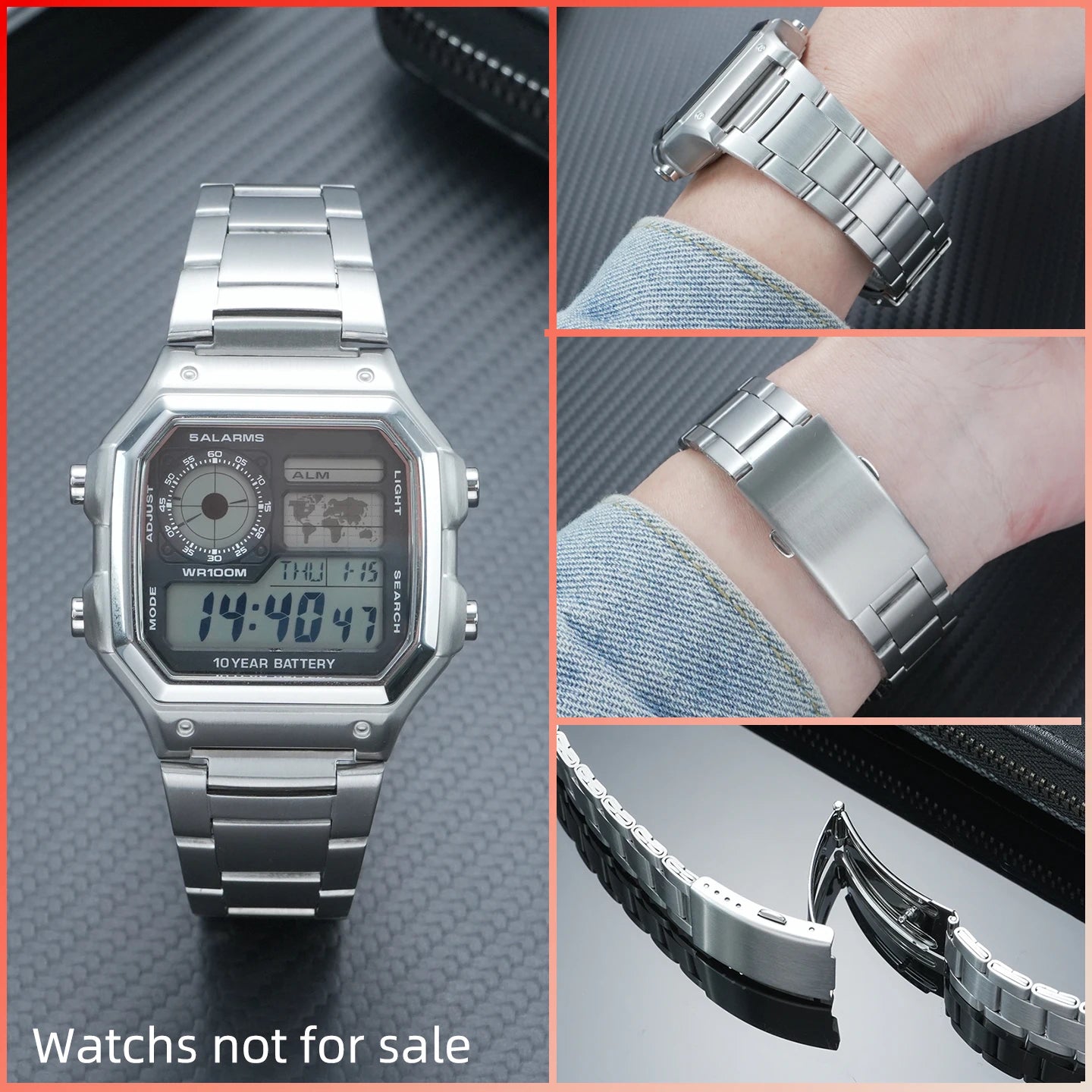 Stainless Steel Watch Case and Strap Modification Kit for Casio Royale Mod AE-1200 (3299) AE-1200WH AE-1300 WS-1600H (3556) WS-1600H