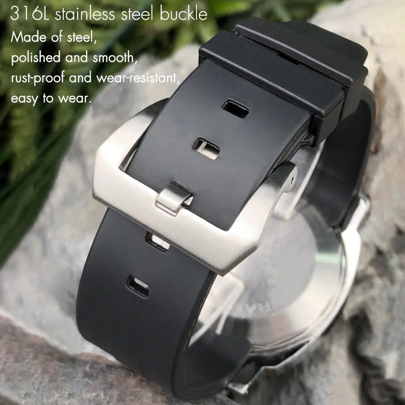 Bracelet de montre en caoutchouc naturel à extrémité incurvée de 24mm, pour Panerai LUMINOR SUBMERSIBLE PAM, en Silicone, étanche, boucle papillon